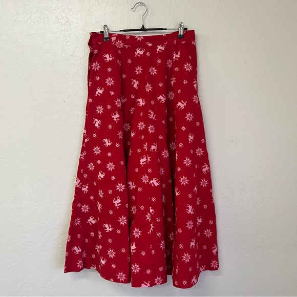 Vintage 80s Norman Shirtmakers Flannel Red Pink Christmas Circle Skirt Sz 12 EVC - Picture 2 of 7